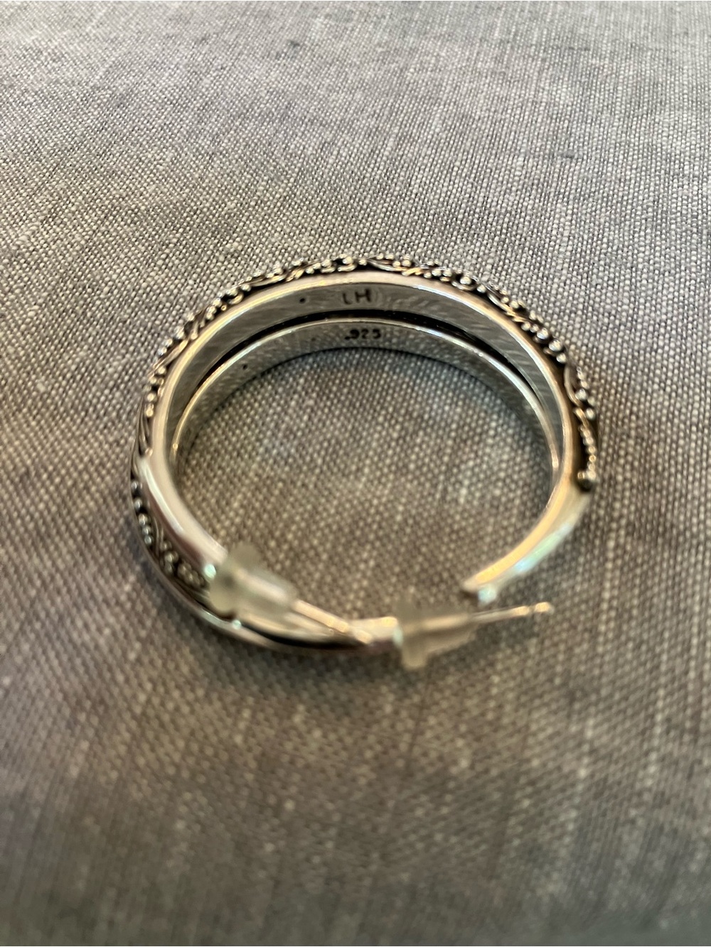 Vintage Sterling Silver Hoop Earrings with Ornate Details - Picture 5 of 5